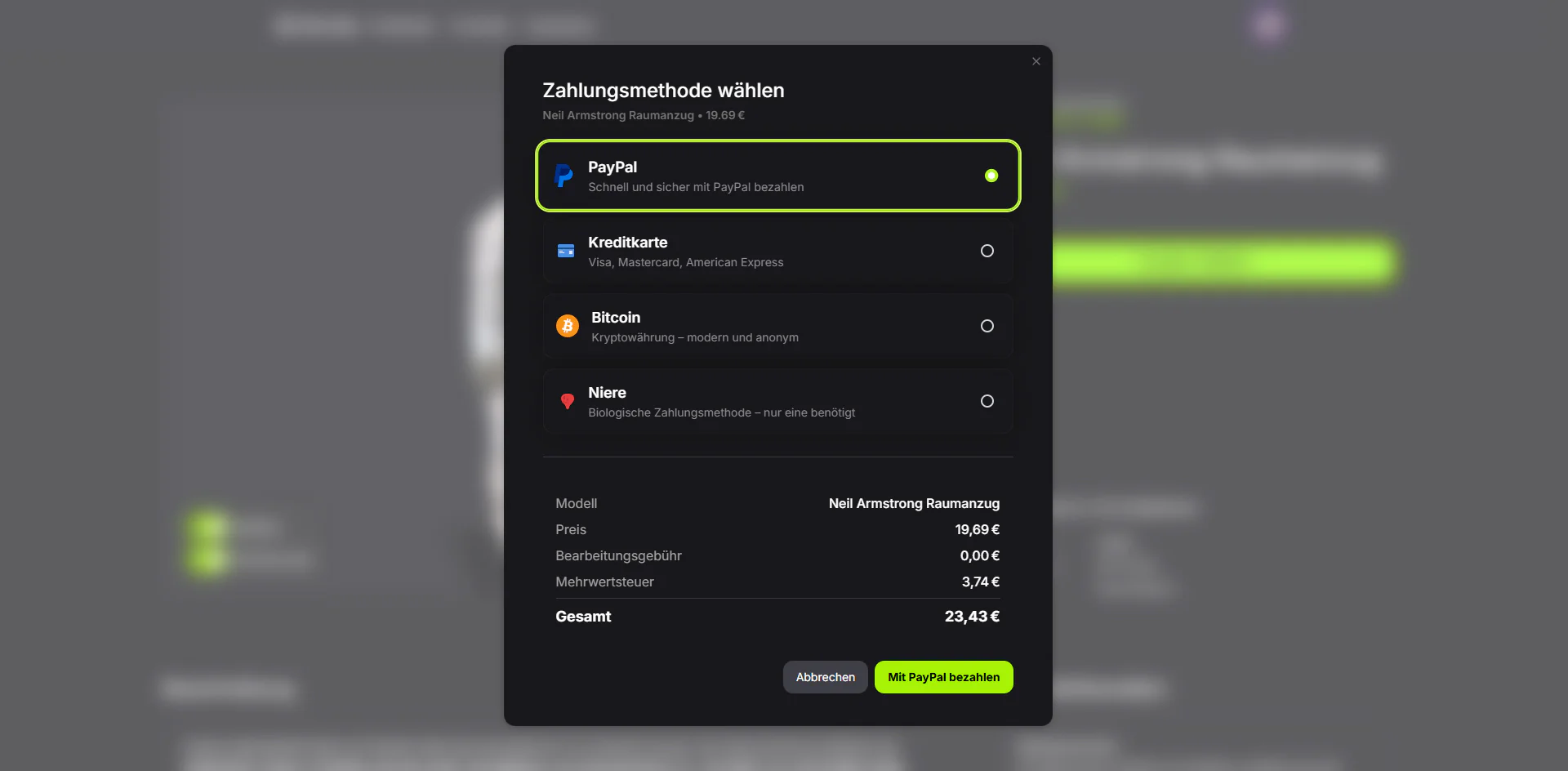 Auswahl einer Zahlungsmethode