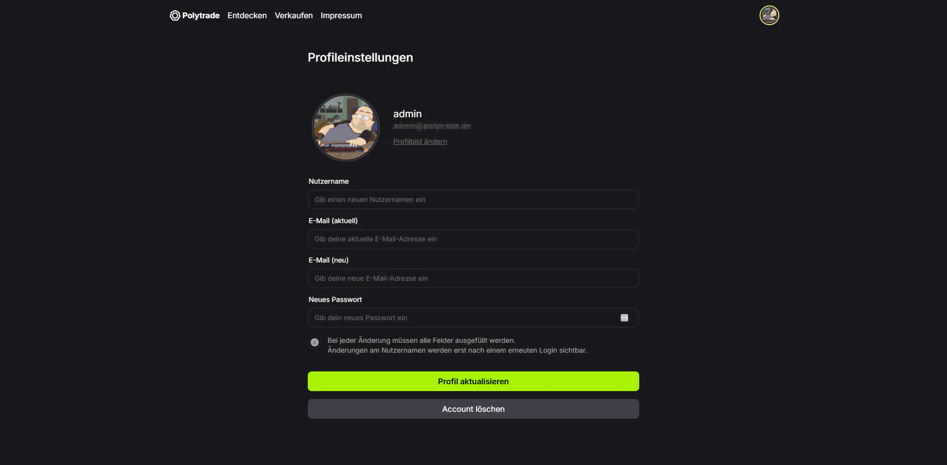 Profileinstellungen für den aktuellen User