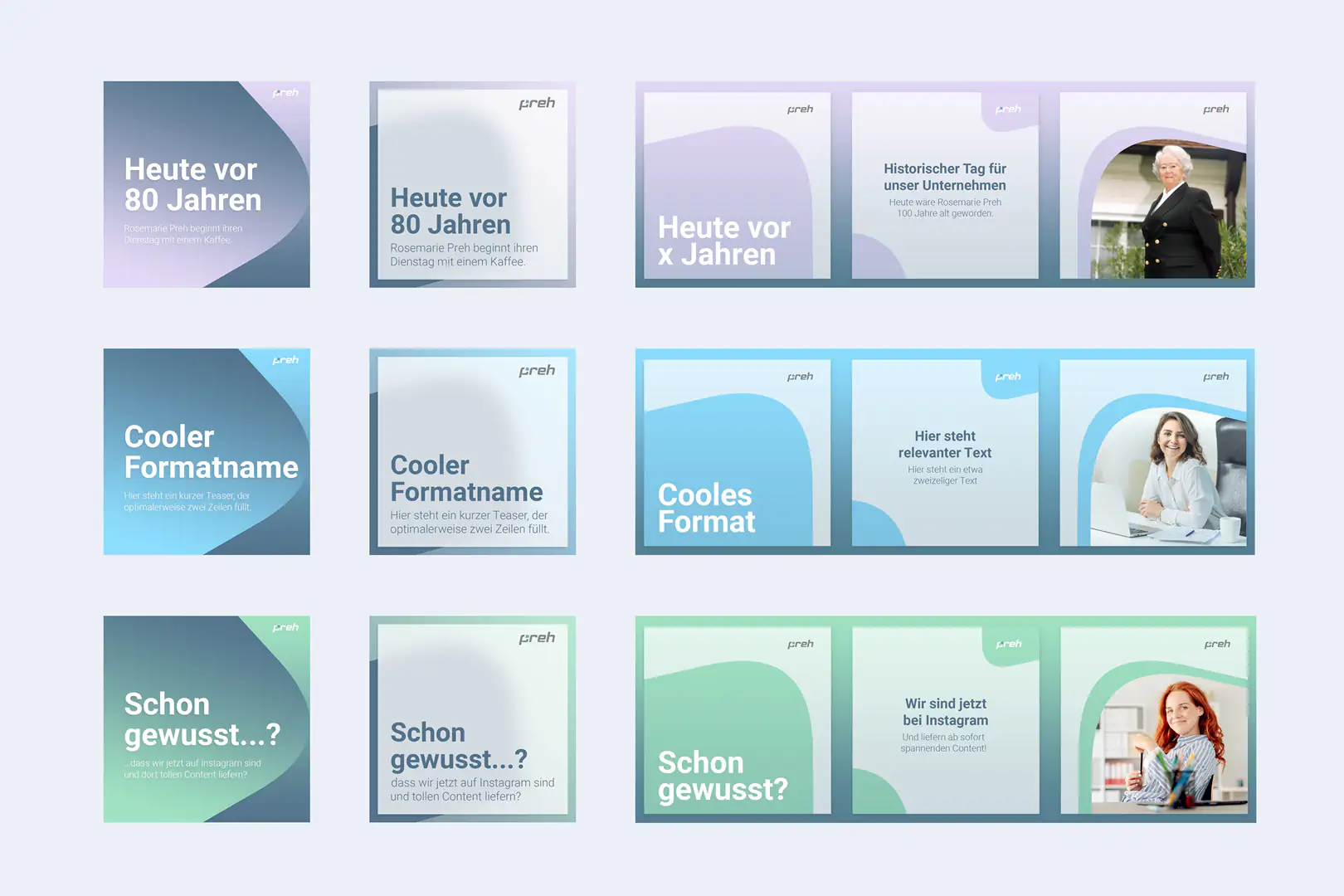 Eine Auswahl an Entwürfen für neue Content-Formate