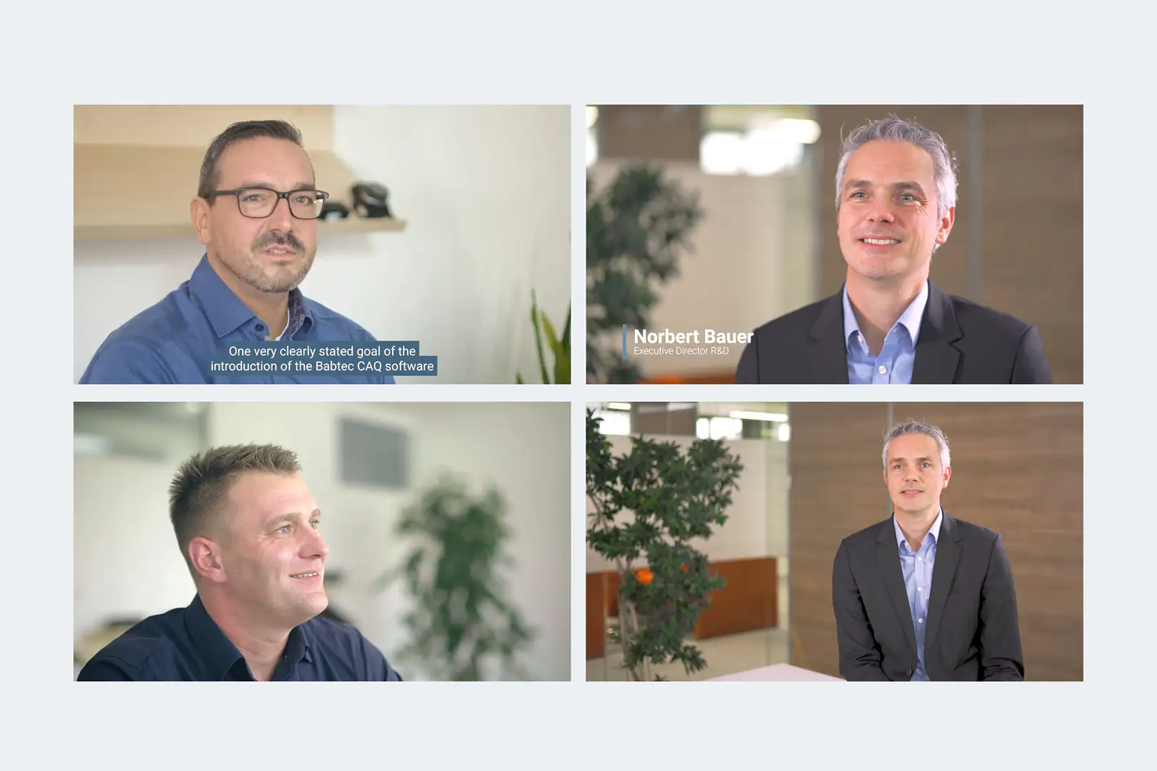 Screenshots aus drei Interviews. Diese dienten zur Vorstellung neuer Technologien oder der Entgegennahme einer Innovationsauszeichnung